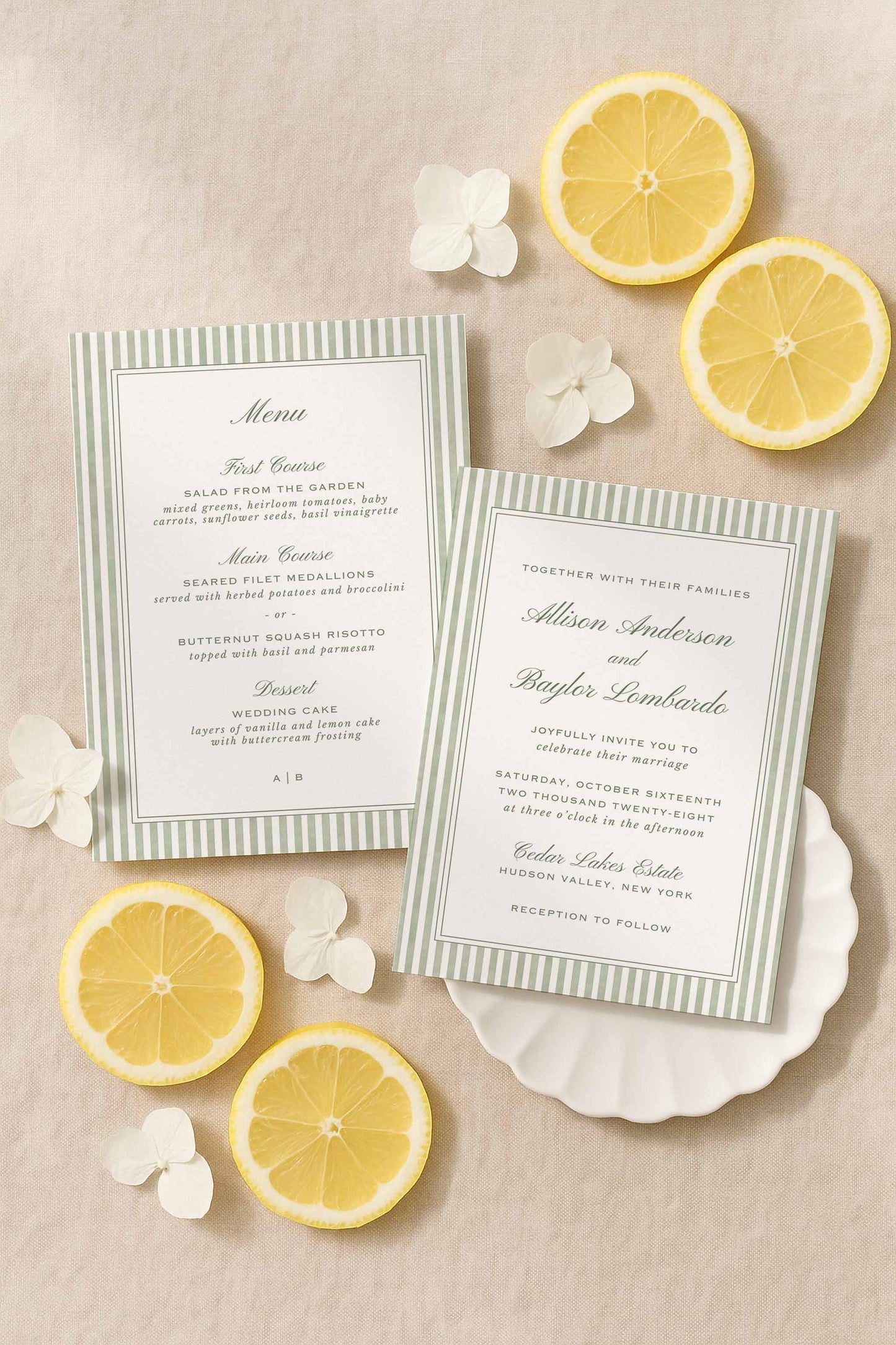 Green Striped Wedding Menu Template