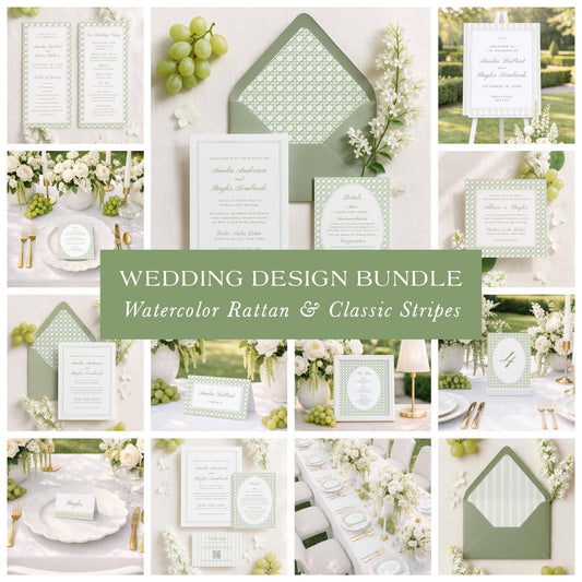 Green Rattan Wedding Template Bundle
