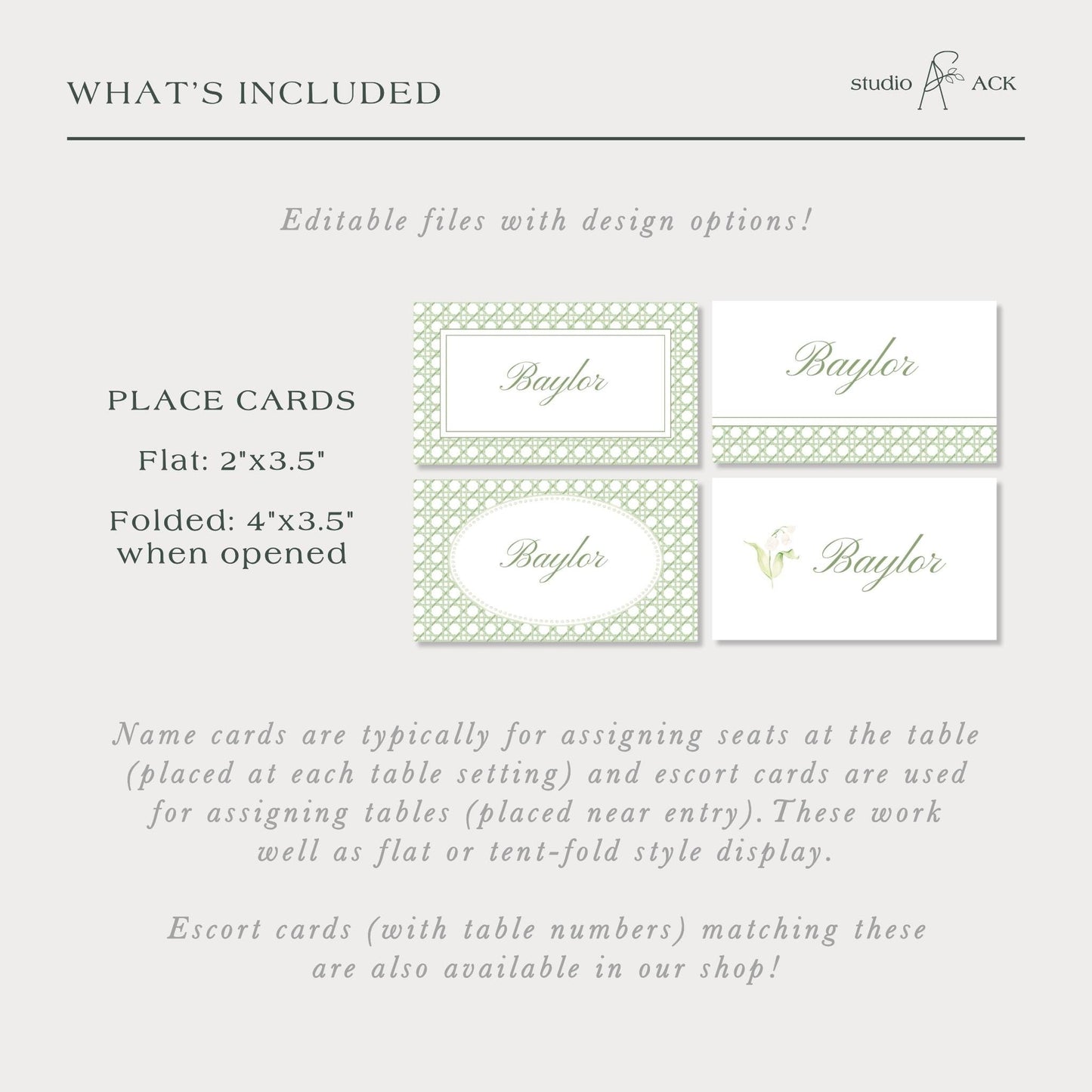 Green Rattan Wedding Place Card Template