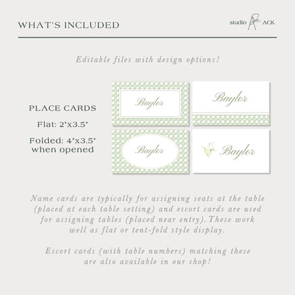 Green Rattan Wedding Place Card Template