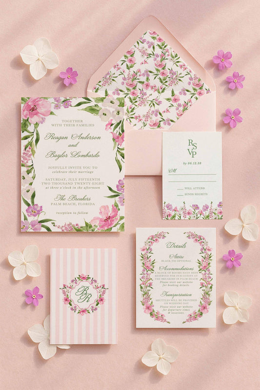 Purple Floral Wedding Invitation Suite Template