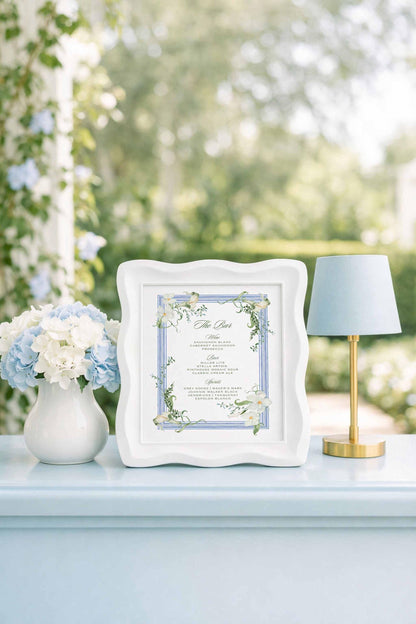 Blue, White & Green Wedding Bar Menu Template