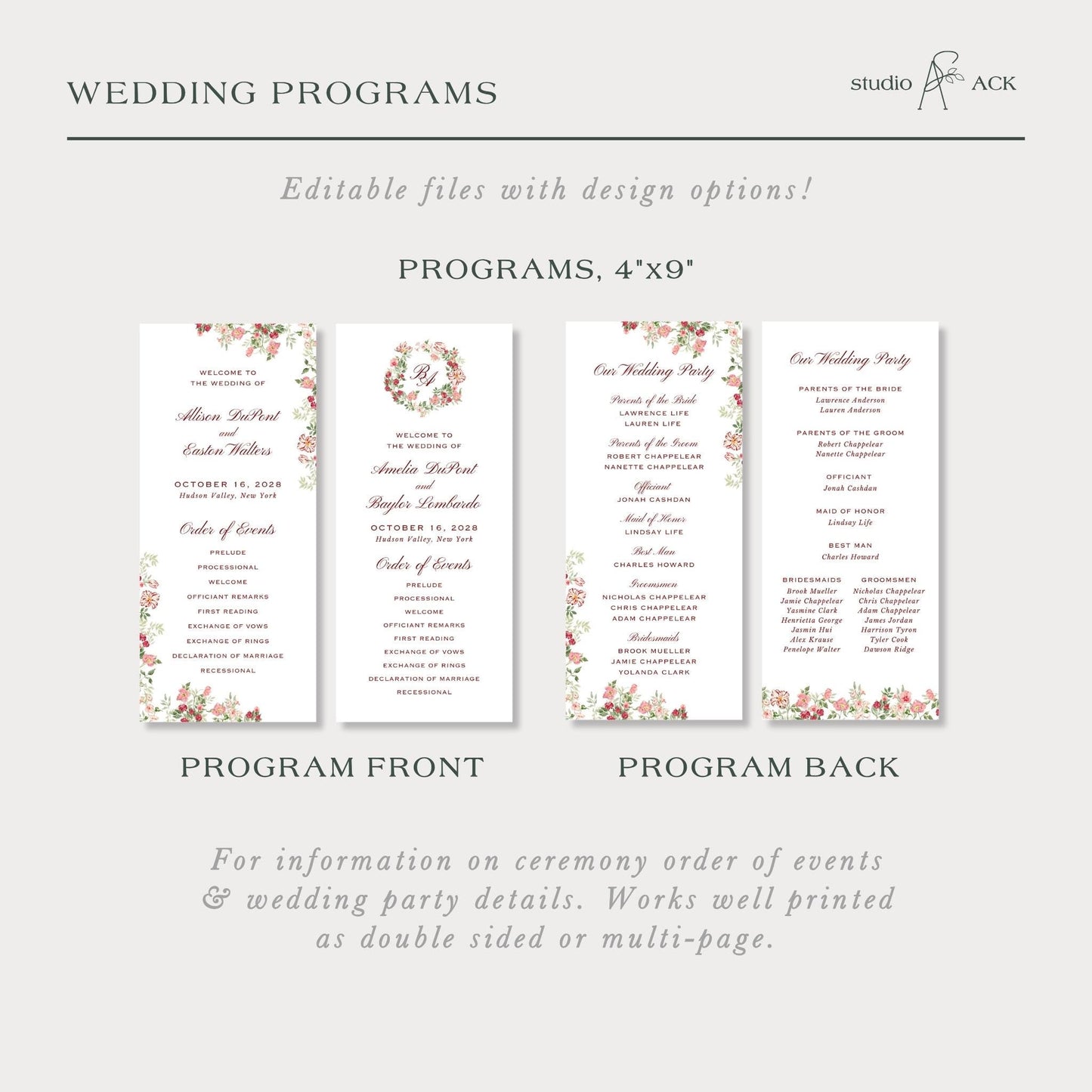 Dusty Pink Floral Wedding Program Template