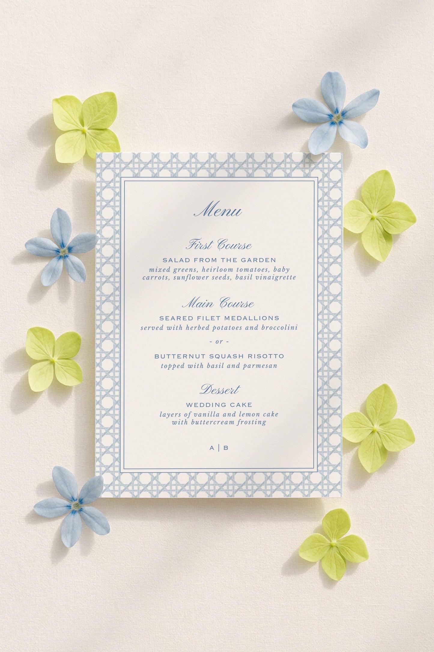 Blue Rattan Wedding Menu Template