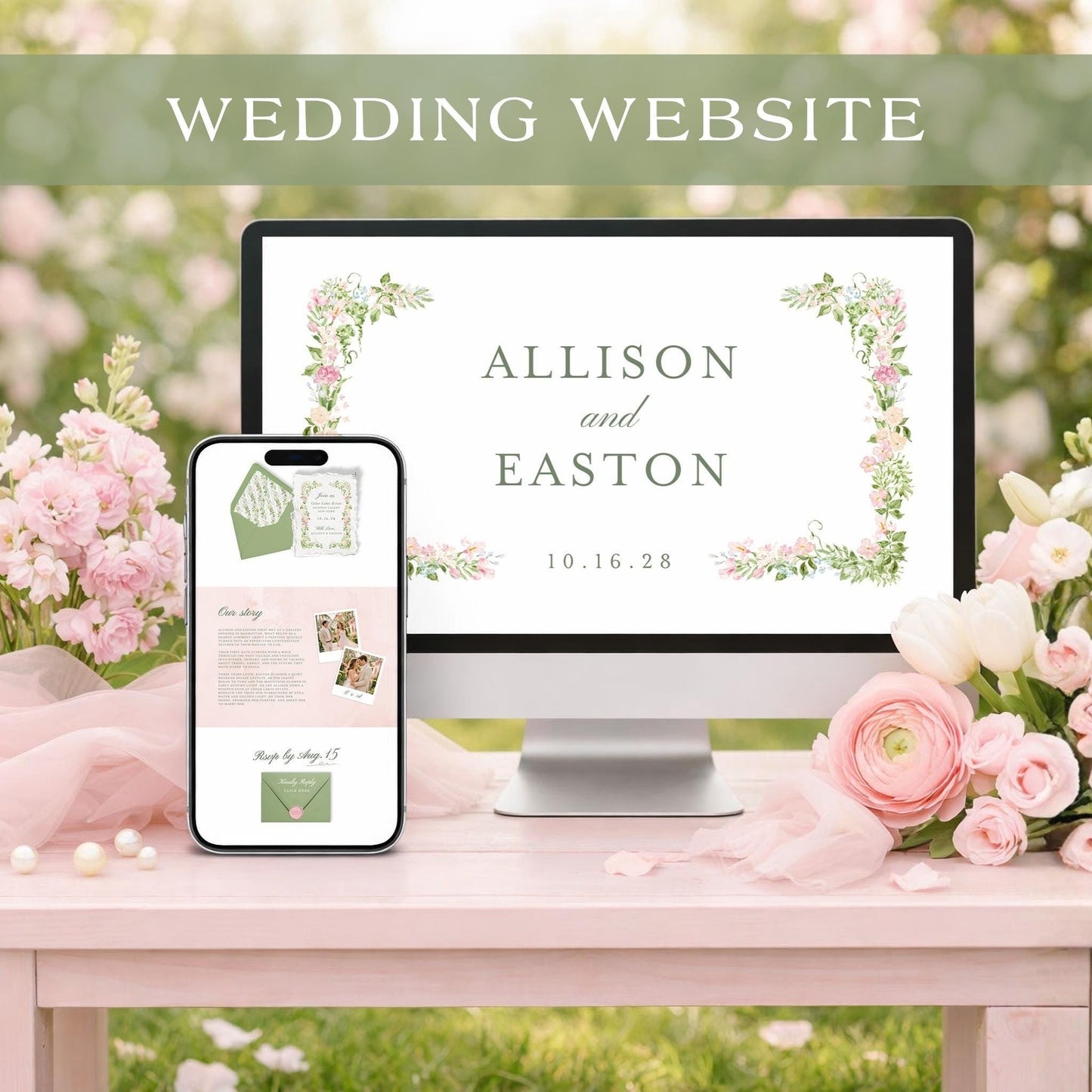 Hand-Painted Floral Wedding Website Template