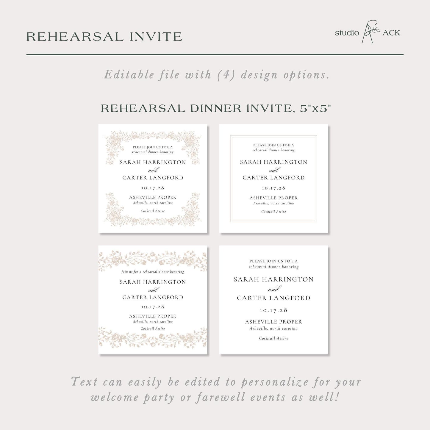 Neutral Floral Line Art Rehearsal Dinner Invitation