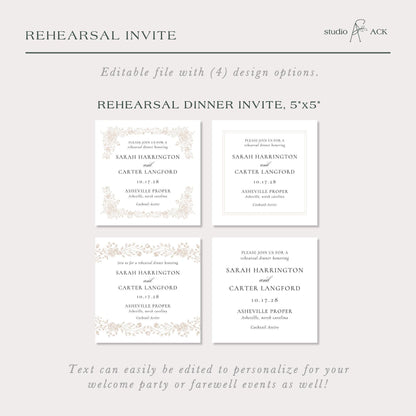 Neutral Floral Line Art Rehearsal Dinner Invitation