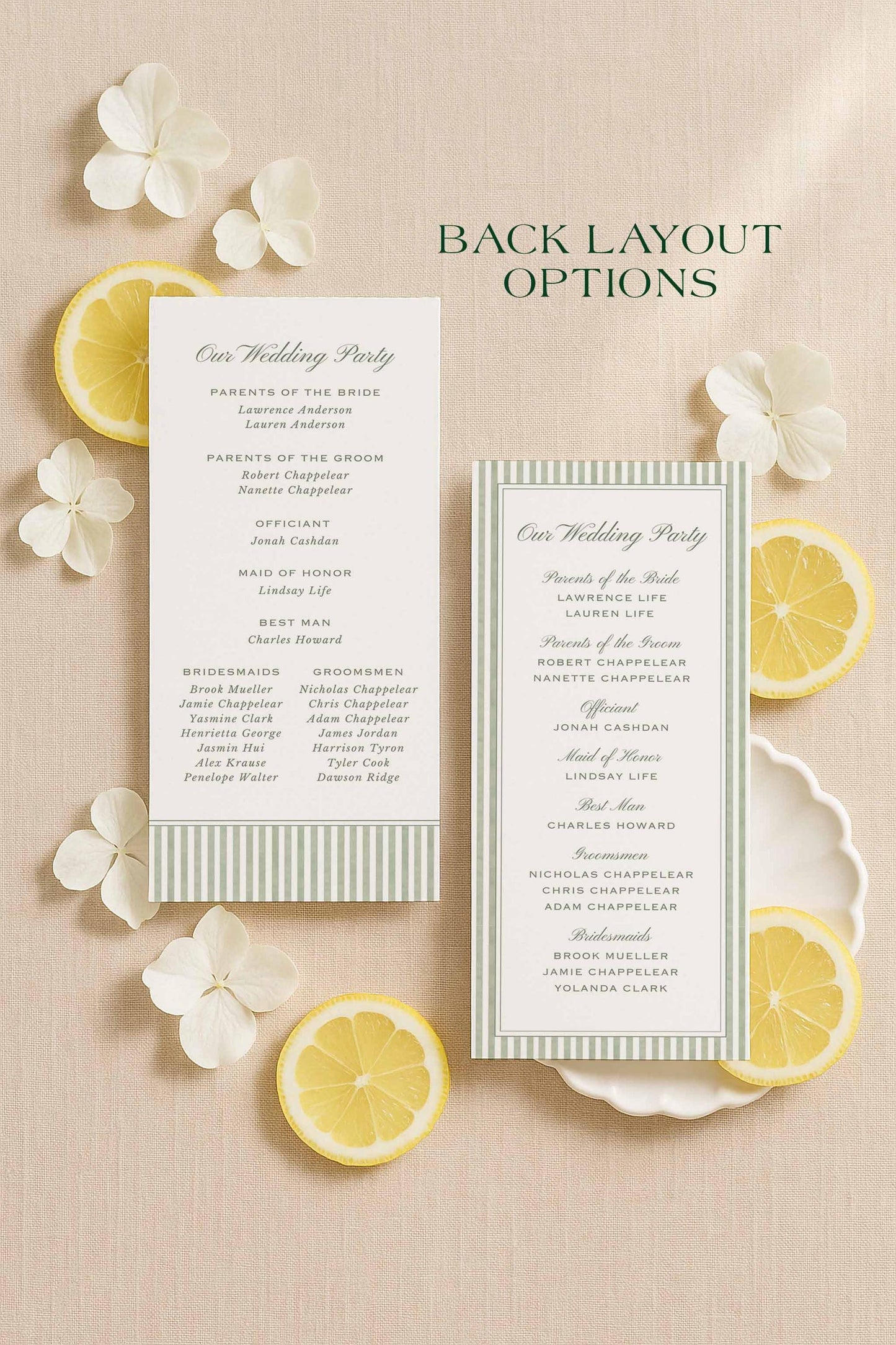 Green Striped Wedding Program Template