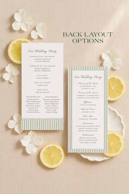Green Striped Wedding Program Template
