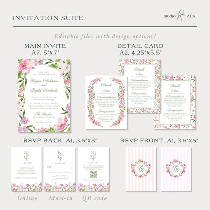Purple Floral Wedding Invitation Suite Template