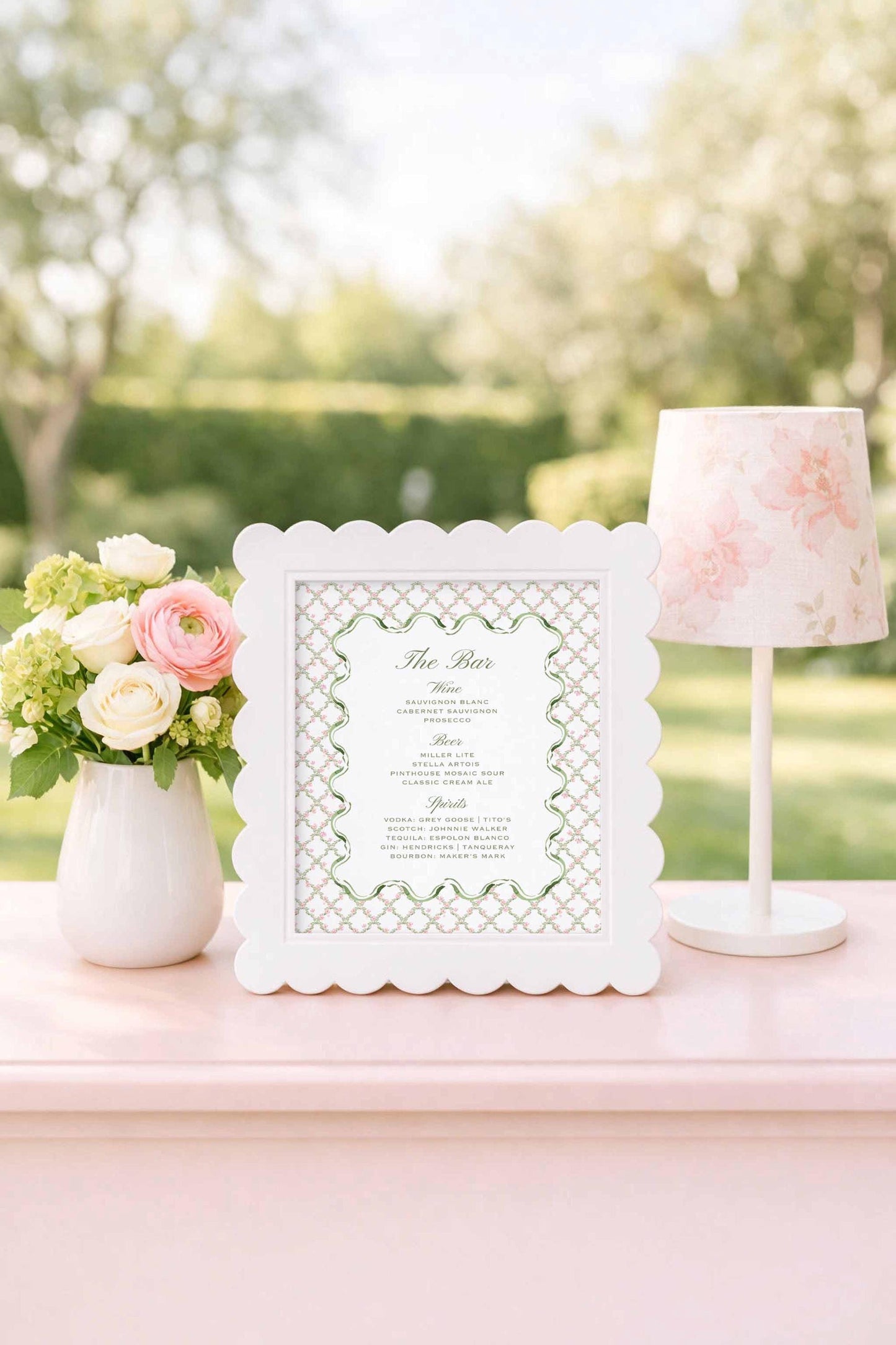 Watercolor Trellis Wedding Bar Menu Template