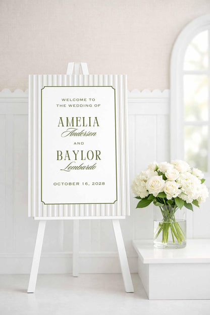 Old Money Striped Wedding Welcome Sign Template