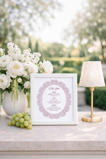 Vintage Lace Wedding Bar Menu Template