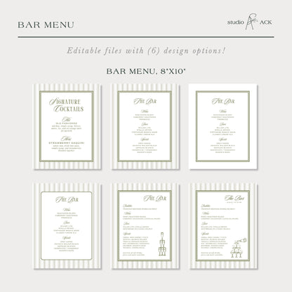 Old Money Striped Wedding Template Bundle
