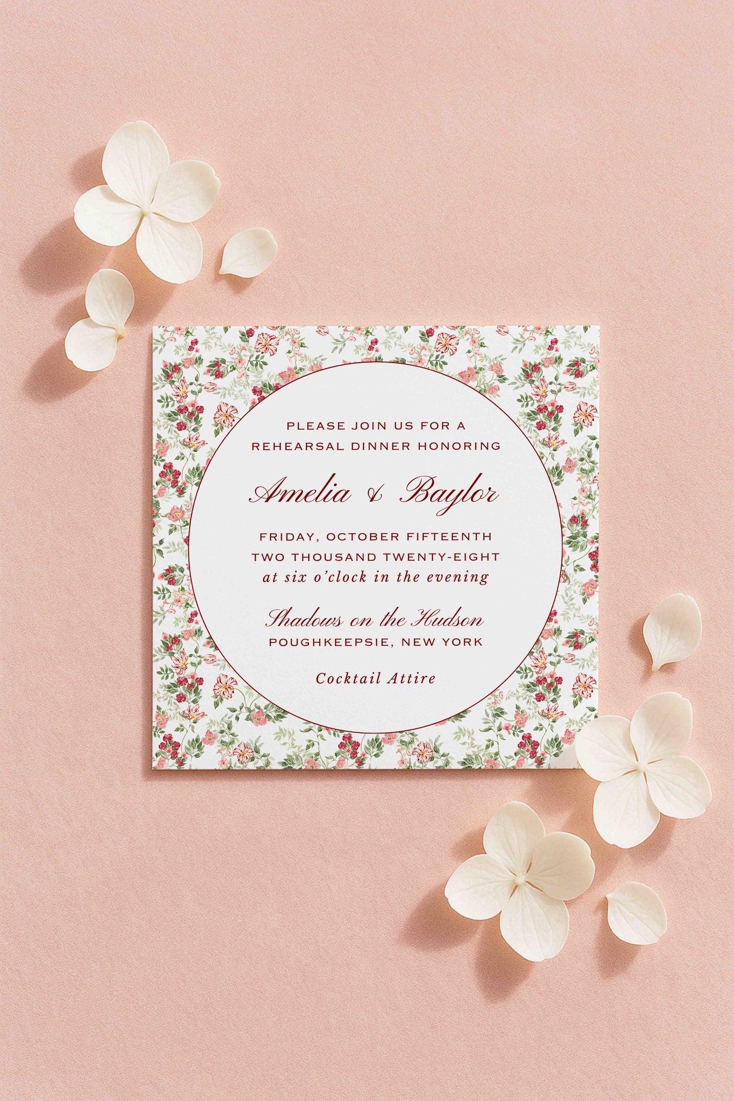 Dusty Pink Floral Rehearsal Dinner Invitation