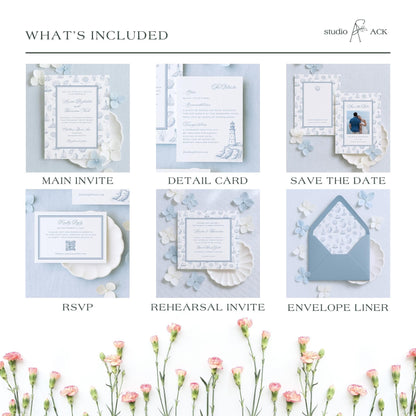 Coastal Toile Wedding Template Bundle