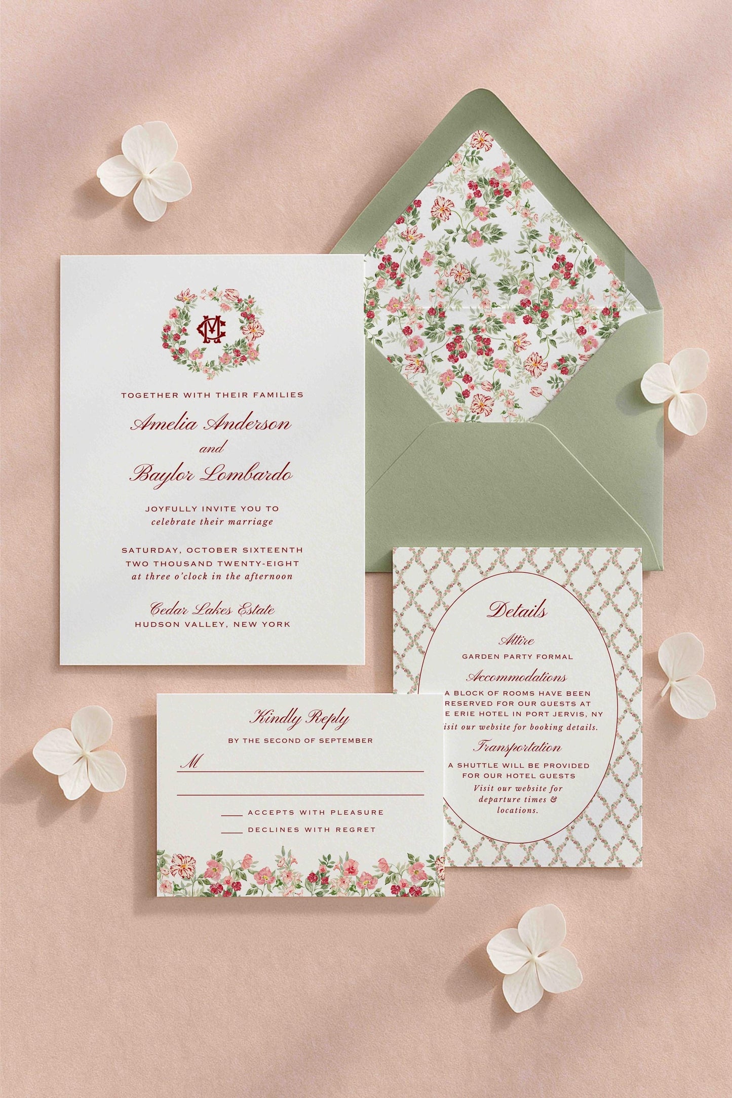 Dusty Pink Floral Wedding Invitation Suite Template