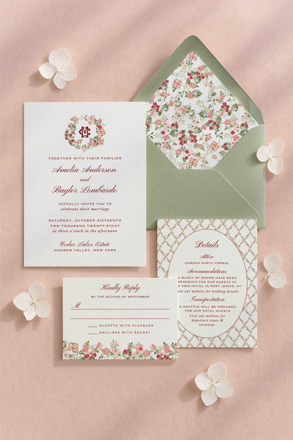 Dusty Pink Floral Wedding Invitation Suite Template
