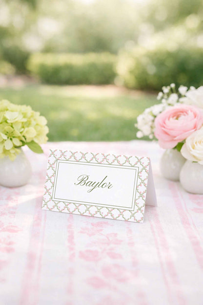 Watercolor Trellis Wedding Place Card Template
