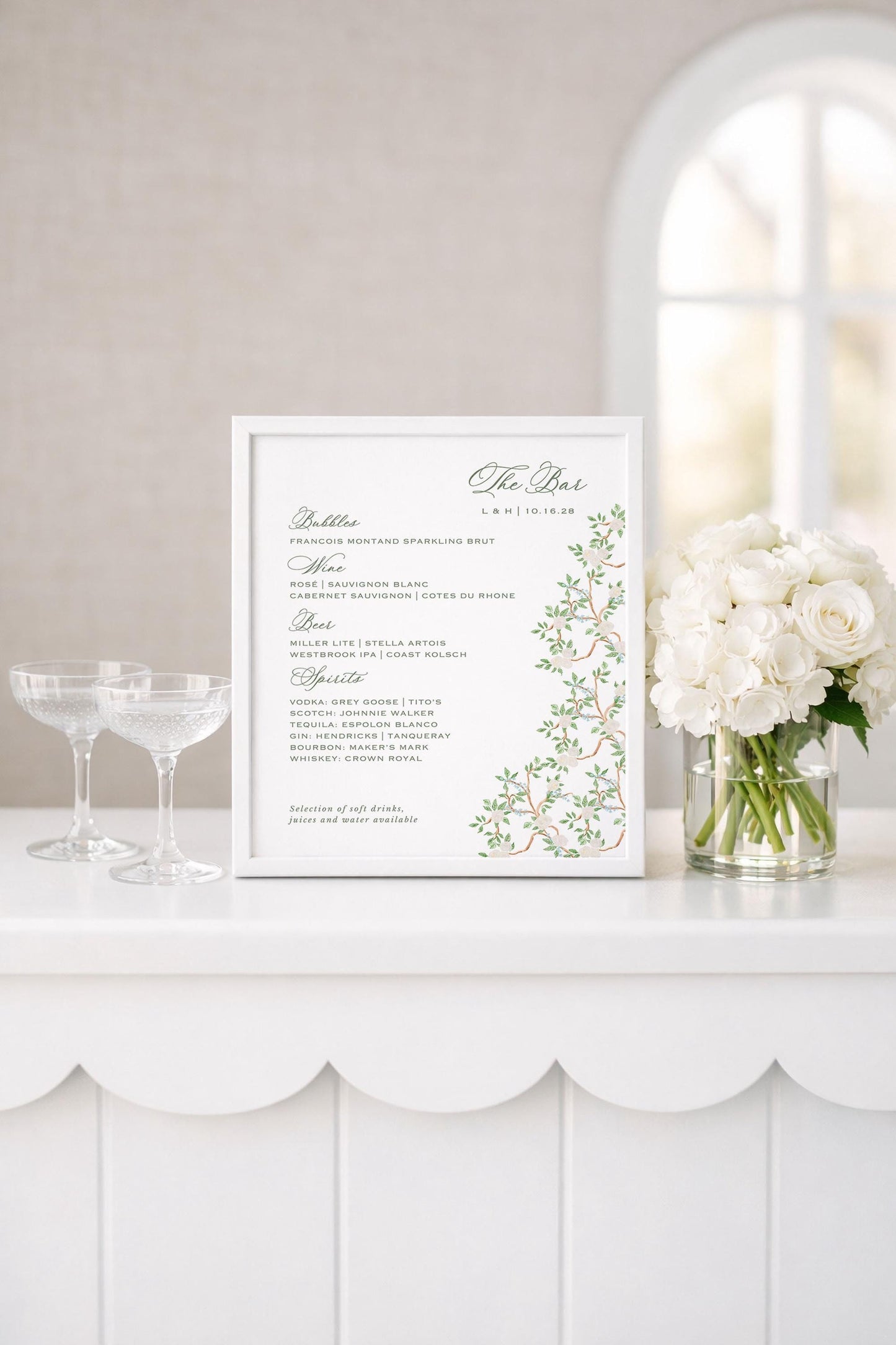 Neutral Chinoiserie Wedding Bar Menu Template