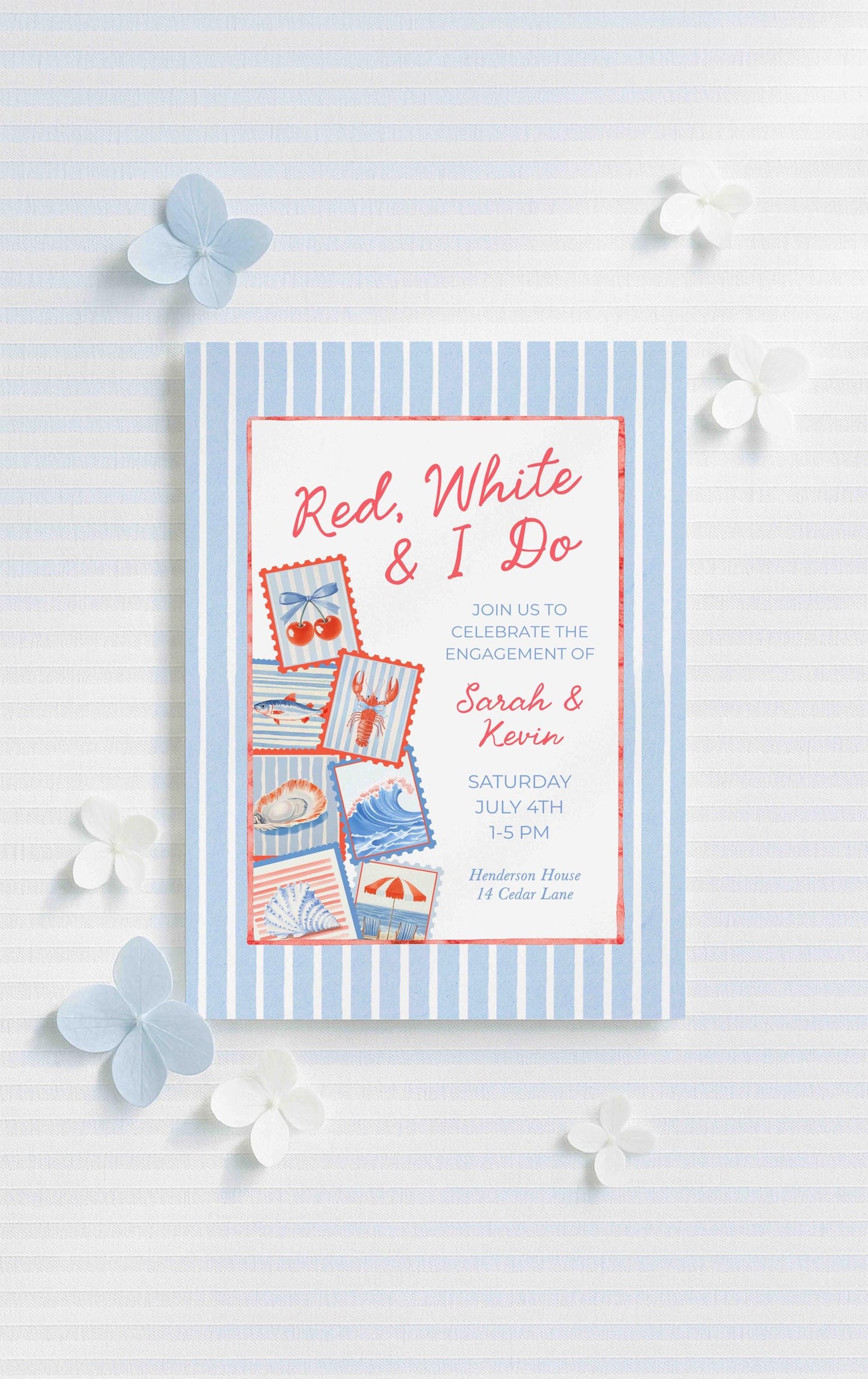 Red, White & I Do Engagement Party Invitation Template