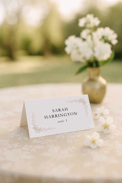 Neutral Floral Line Art Wedding Escort Card Template