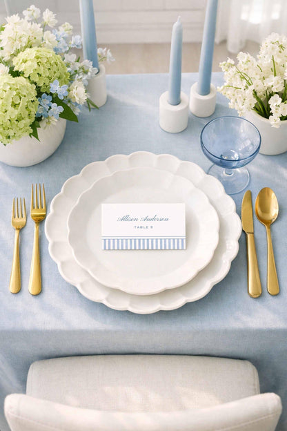 Blue Rattan Wedding Escort Card Template