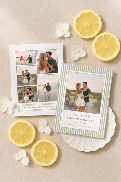 Green Striped Save the Date Template