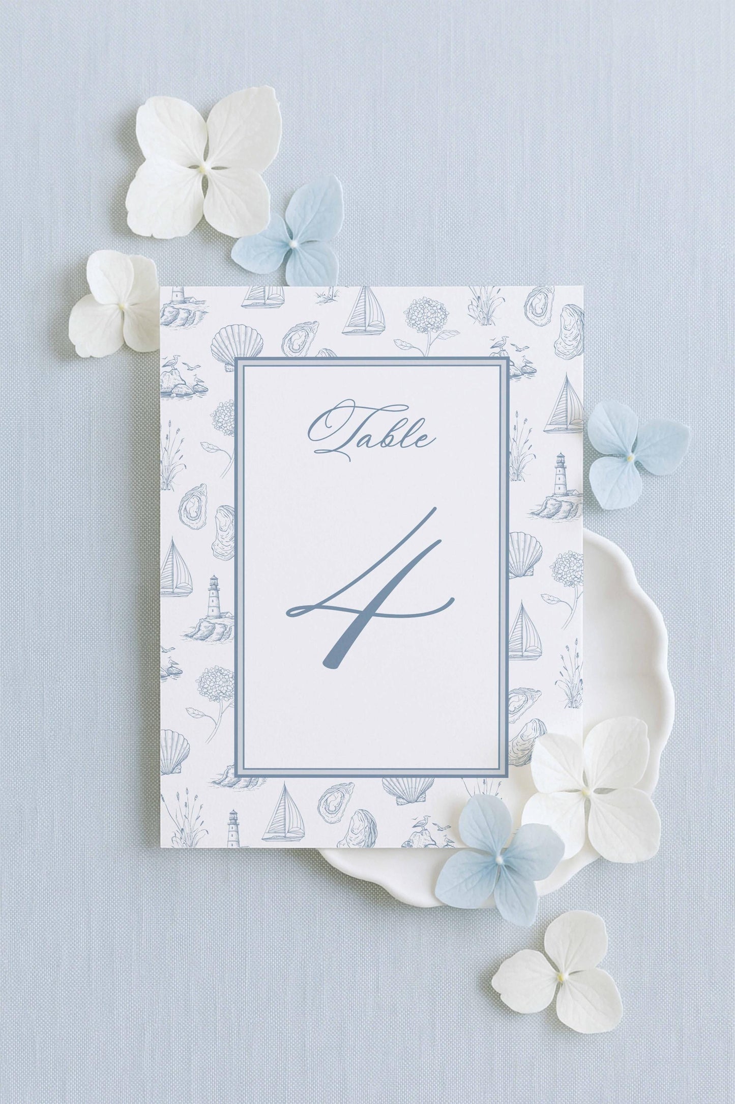 Coastal Toile Wedding Table Number Template