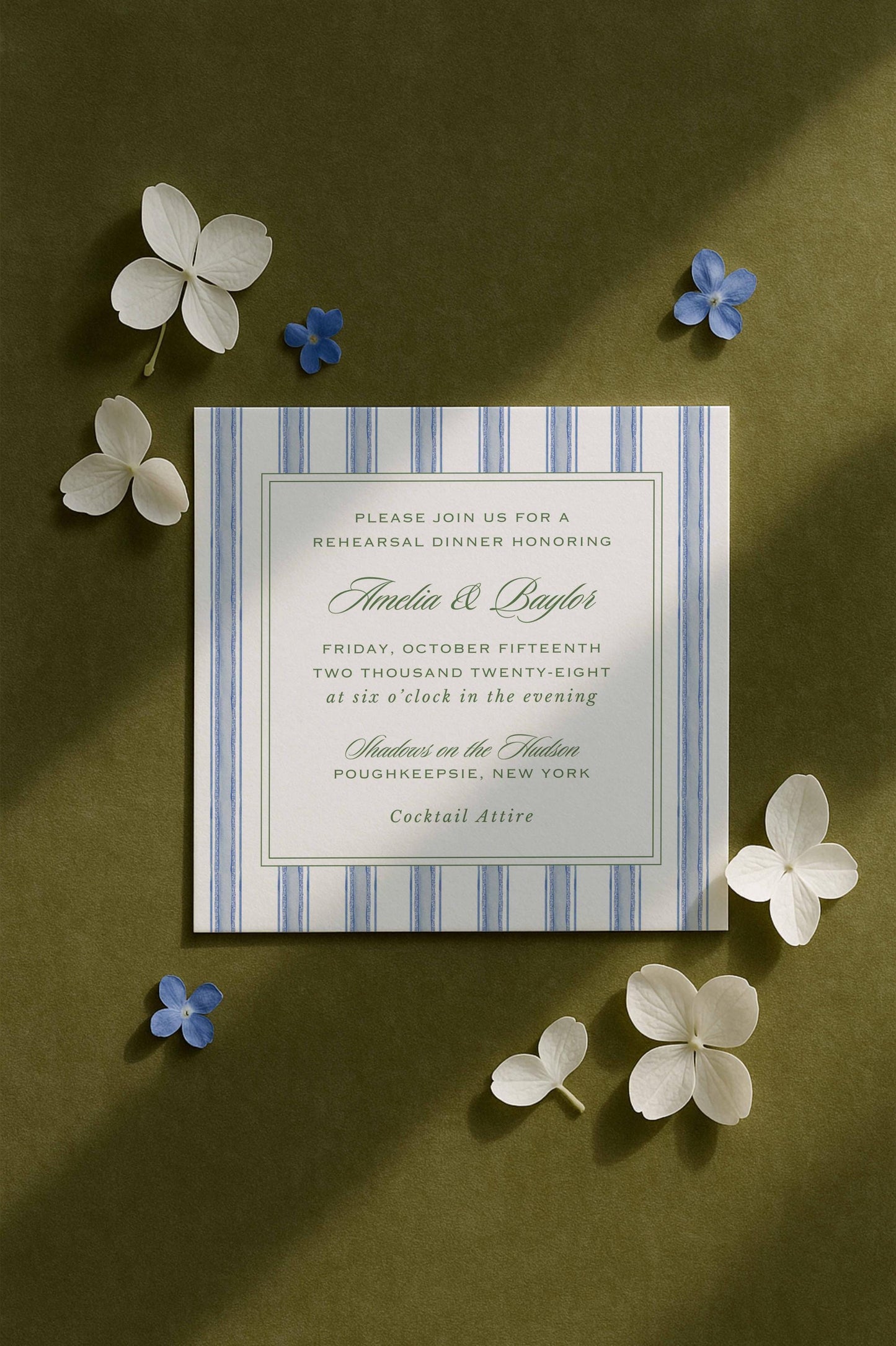 Blue, White & Green Rehearsal Dinner Invitation