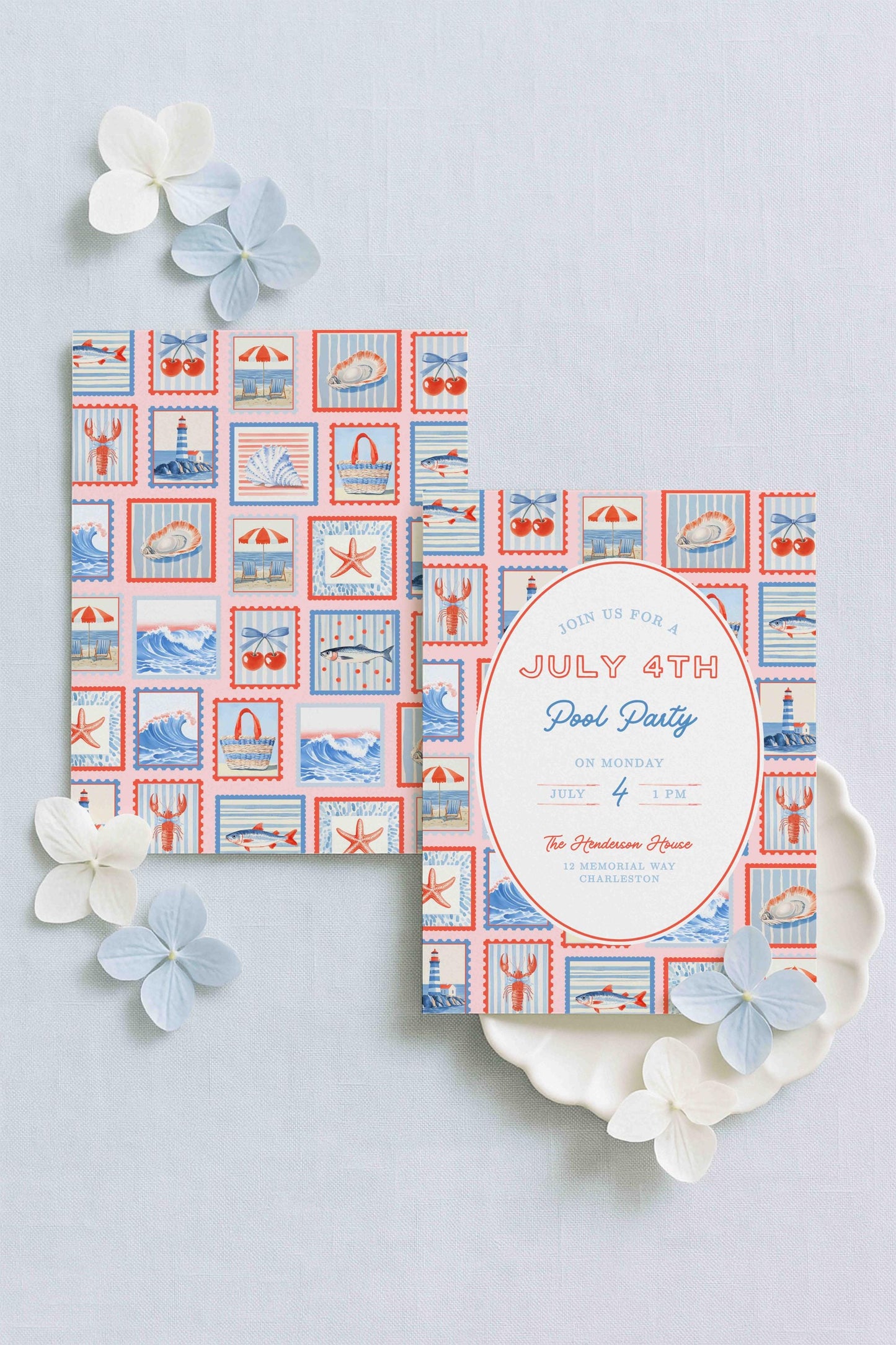 July 4th Pool Party Party Invitation Template
