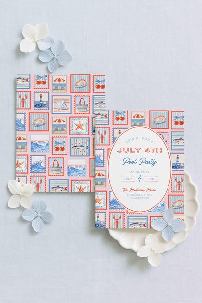 July 4th Pool Party Party Invitation Template