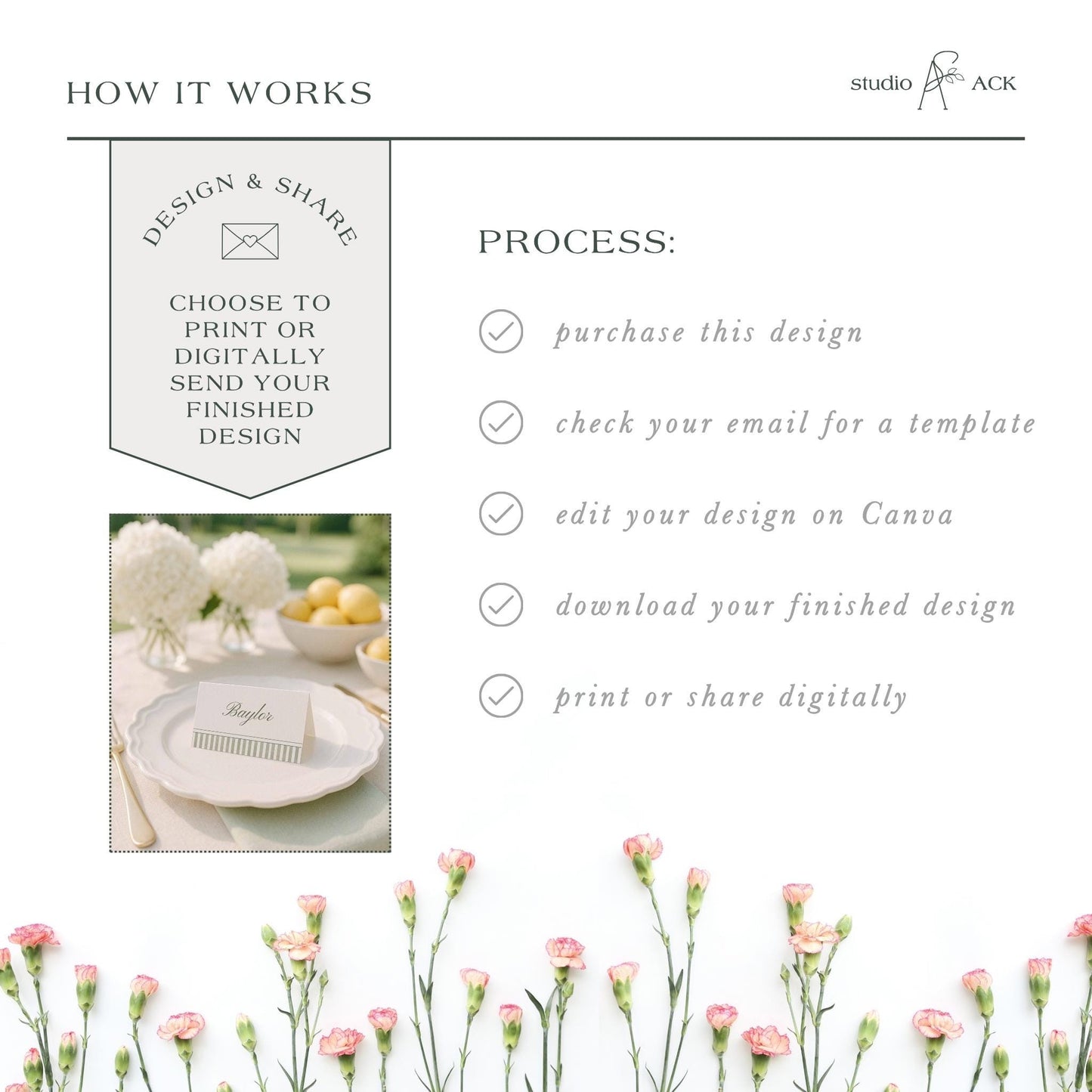 The image is a collage of various images, including a close-up of a white plate with a name card, a close-up of a bouquet of pink flowers, and a close-up of a white bowl filled with yellow flowers. The image does not contain any text, and the focus is on the visual elements and their arrangement.