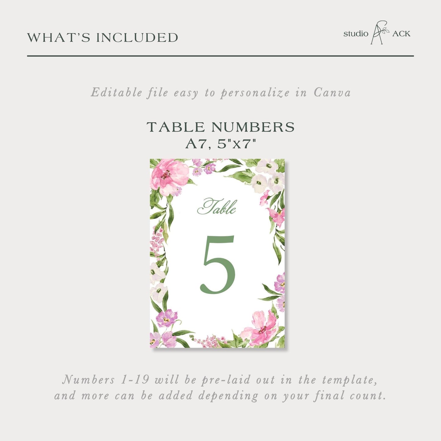 Purple Floral Wedding Table Number Template