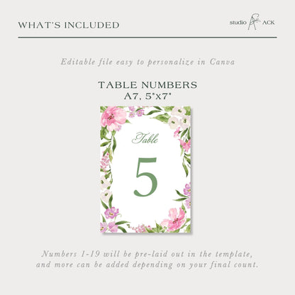 Purple Floral Wedding Table Number Template