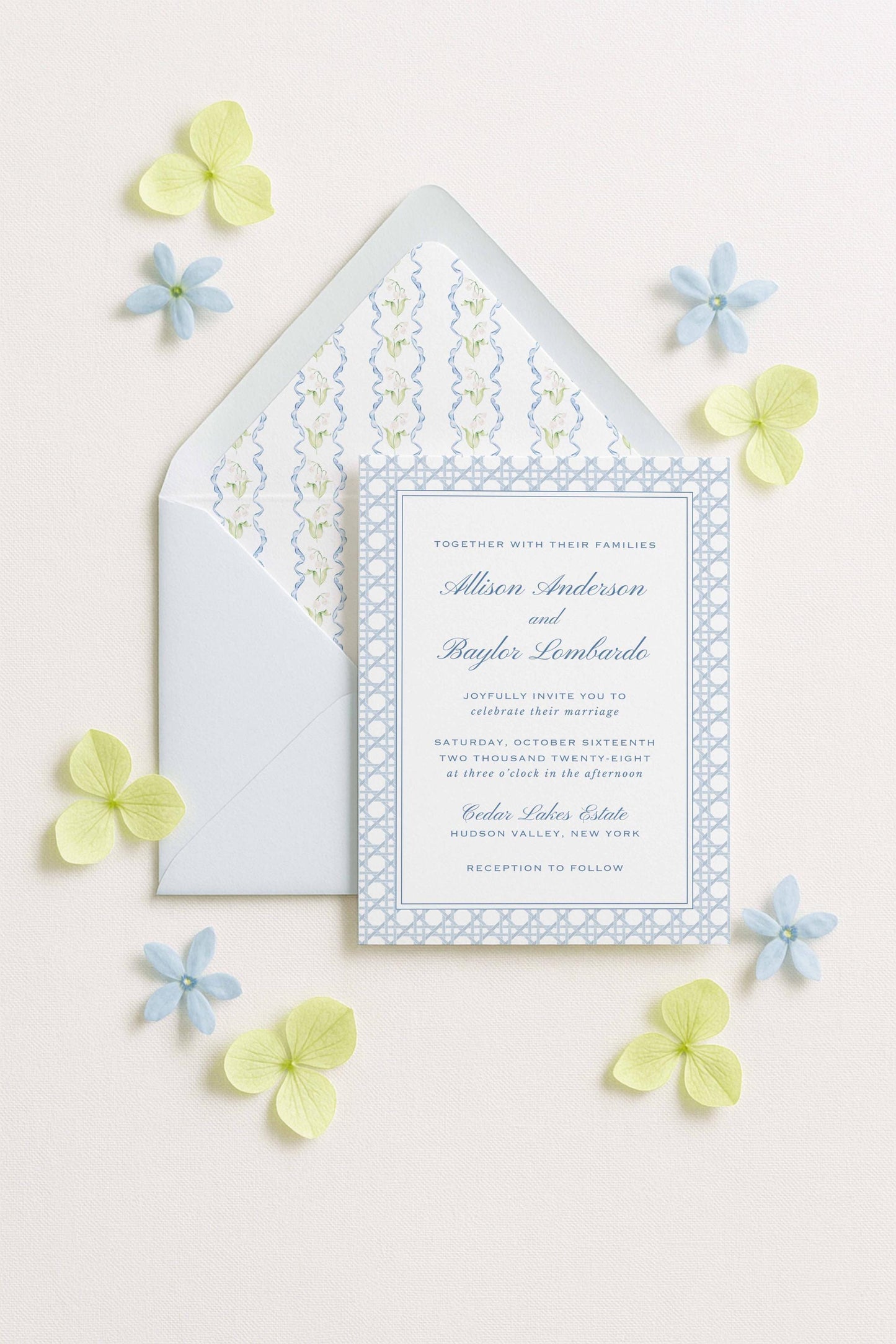 Blue Rattan Wedding Invitation Suite Template