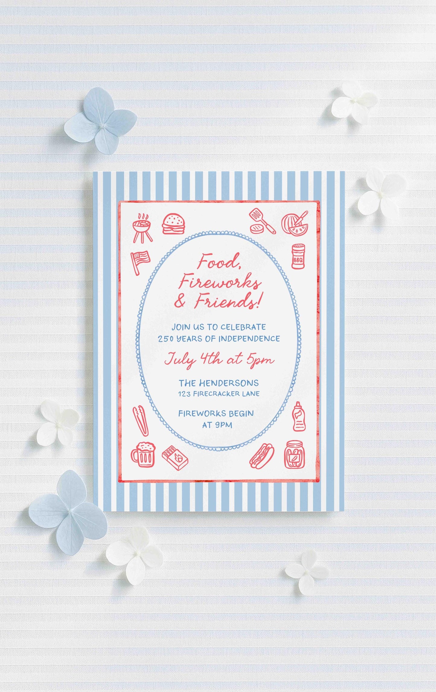 Food Fireworks Friends Party Invitation Template