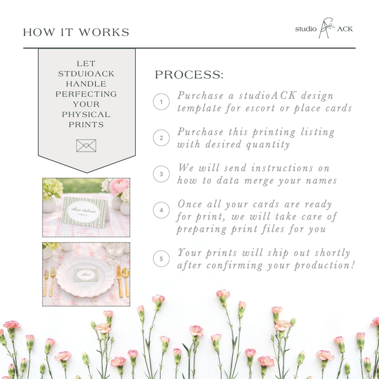 Name Card Professional Printing | 3.5"x2" Folded or Flat Prints | Place Cards & Escort Cards | Template Printing from studioACK