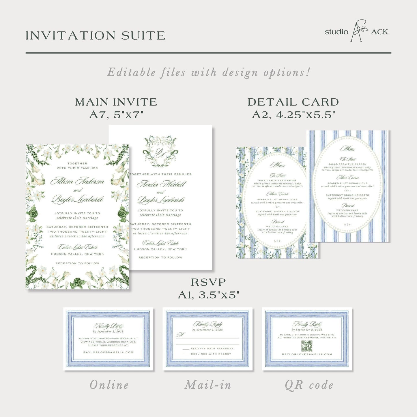 Blue, White & Green Wedding Template Bundle