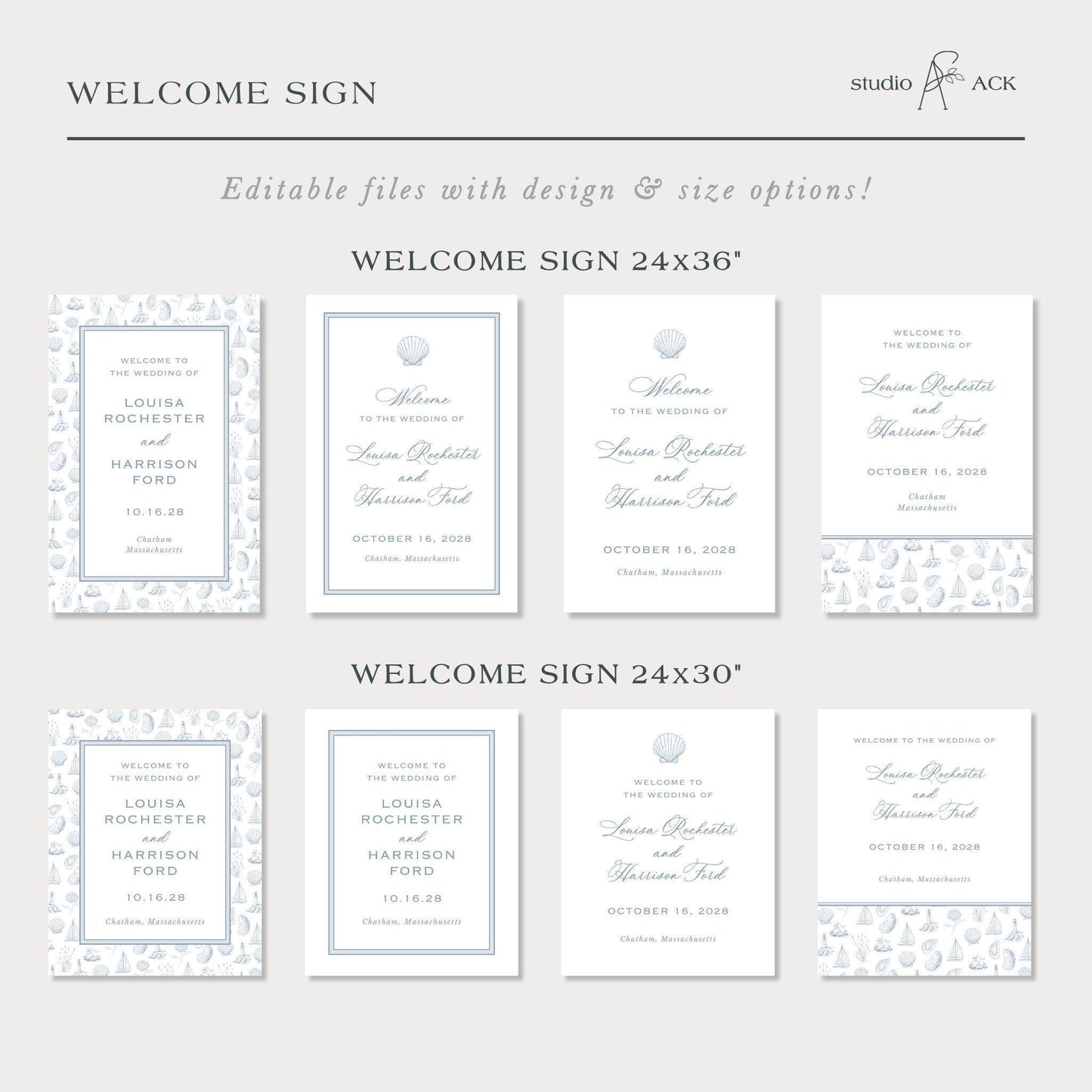 Coastal Toile Wedding Template Bundle