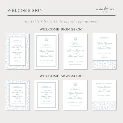 Coastal Toile Wedding Template Bundle