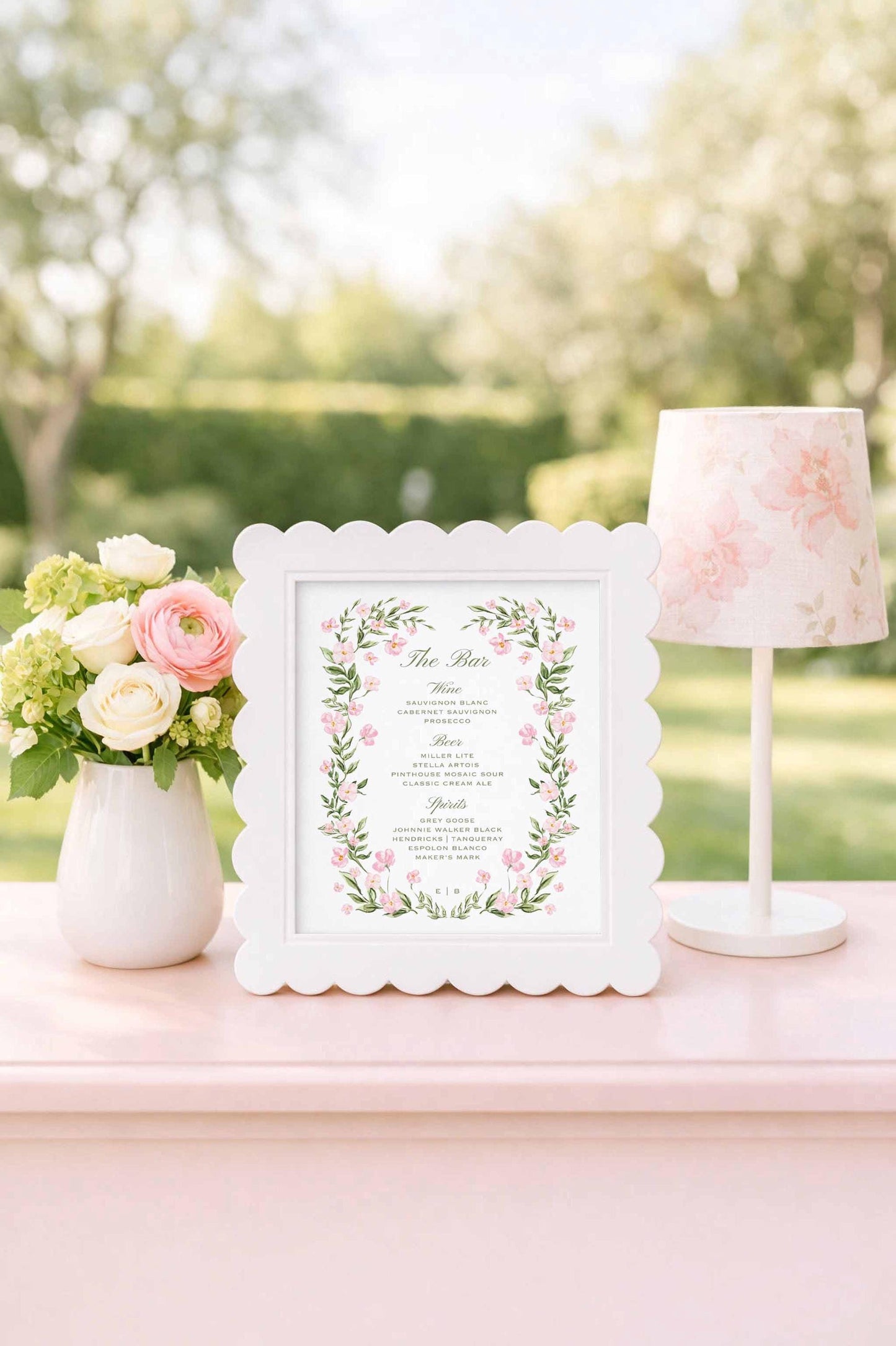 Watercolor Trellis Wedding Bar Menu Template