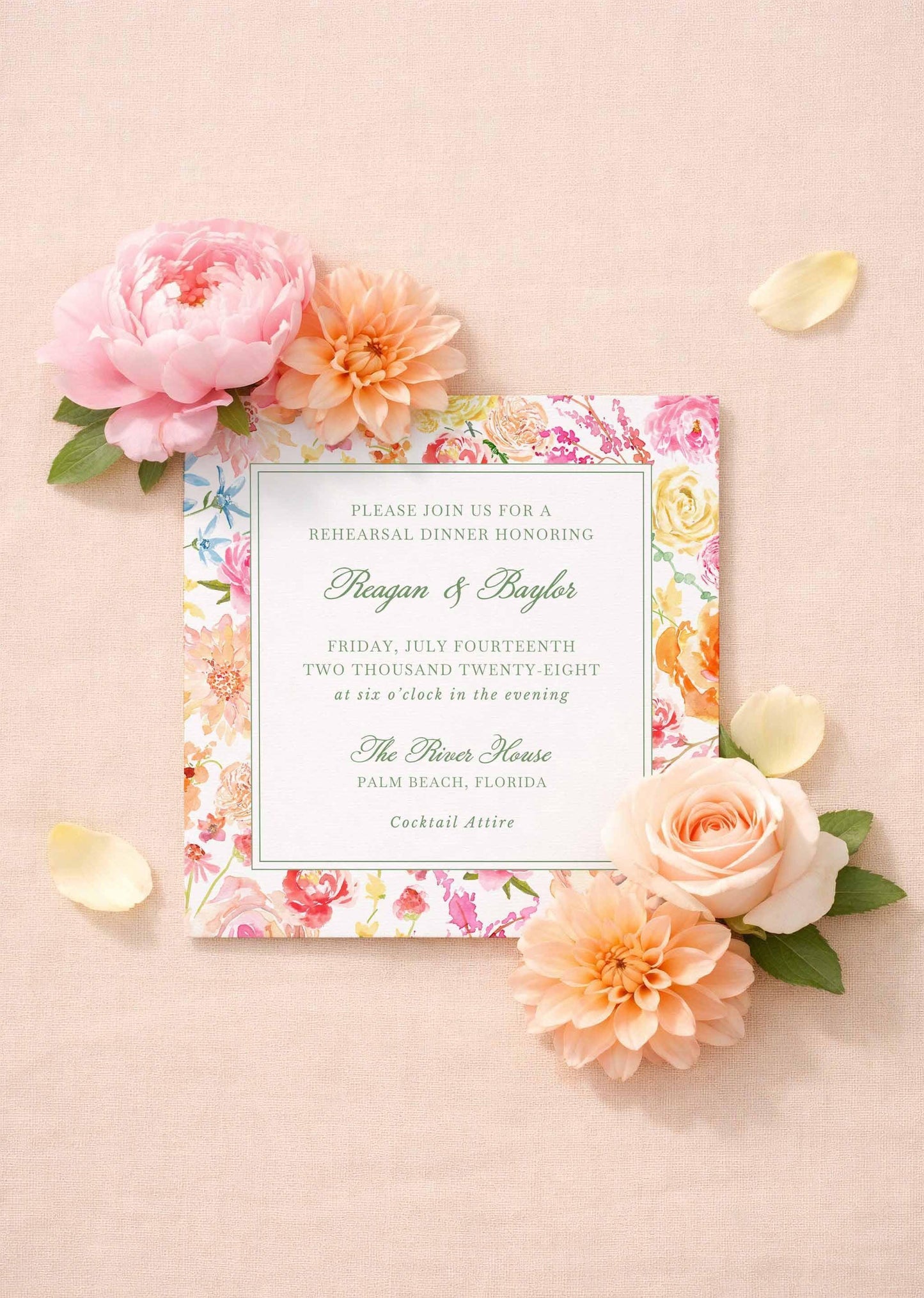 Bright Colorful Floral Rehearsal Dinner Invitation Template