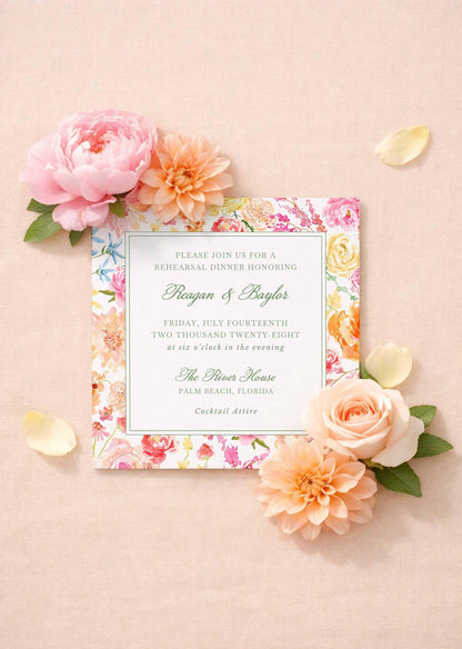 Bright Colorful Floral Rehearsal Dinner Invitation Template
