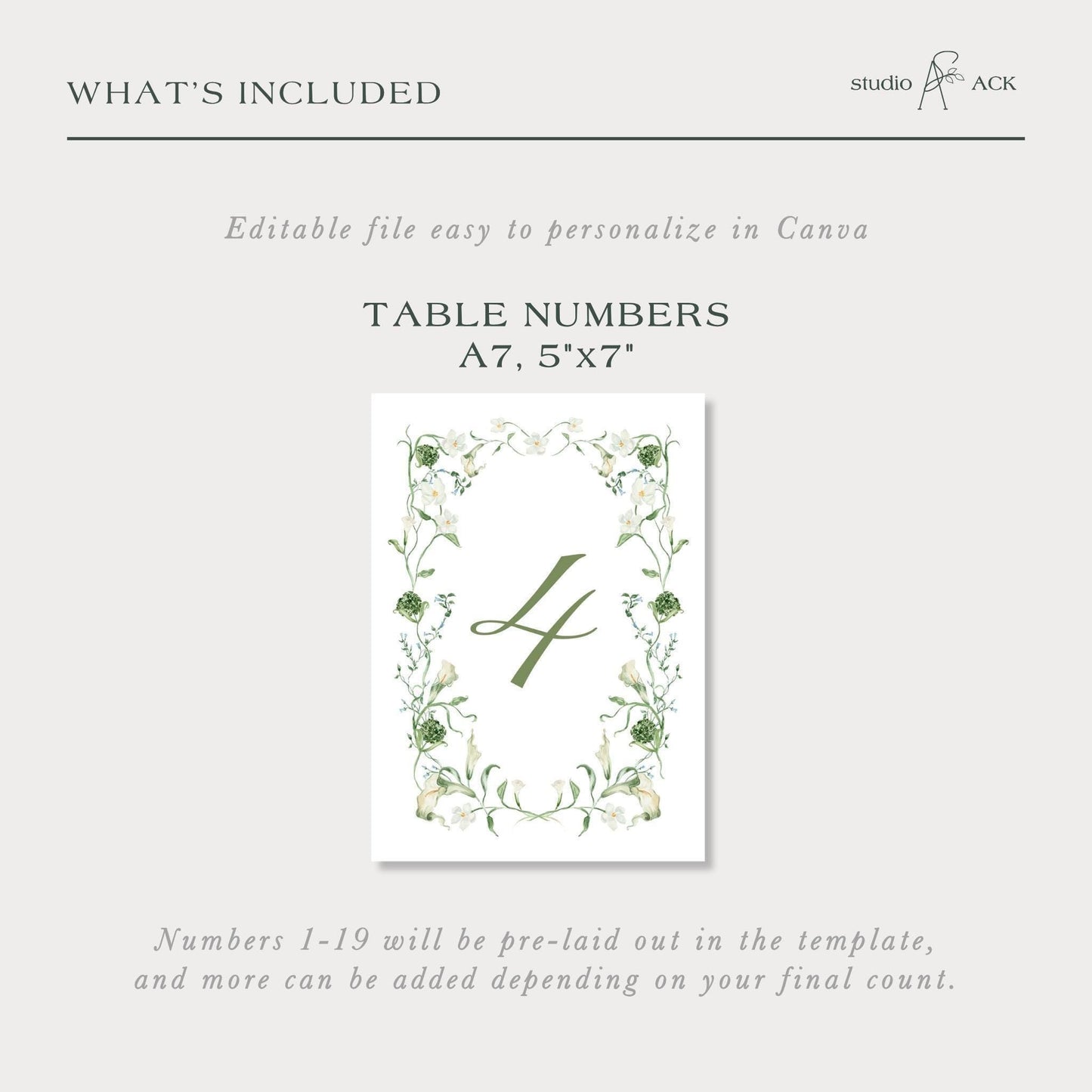 Blue, White & Green Wedding Table Number Template