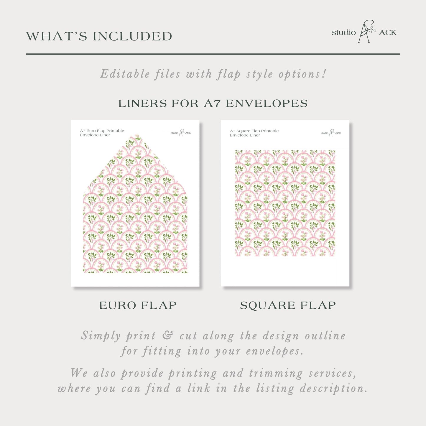 The image is a collection of two envelopes, each with a different type of lining, including a square flap and a euro flap.