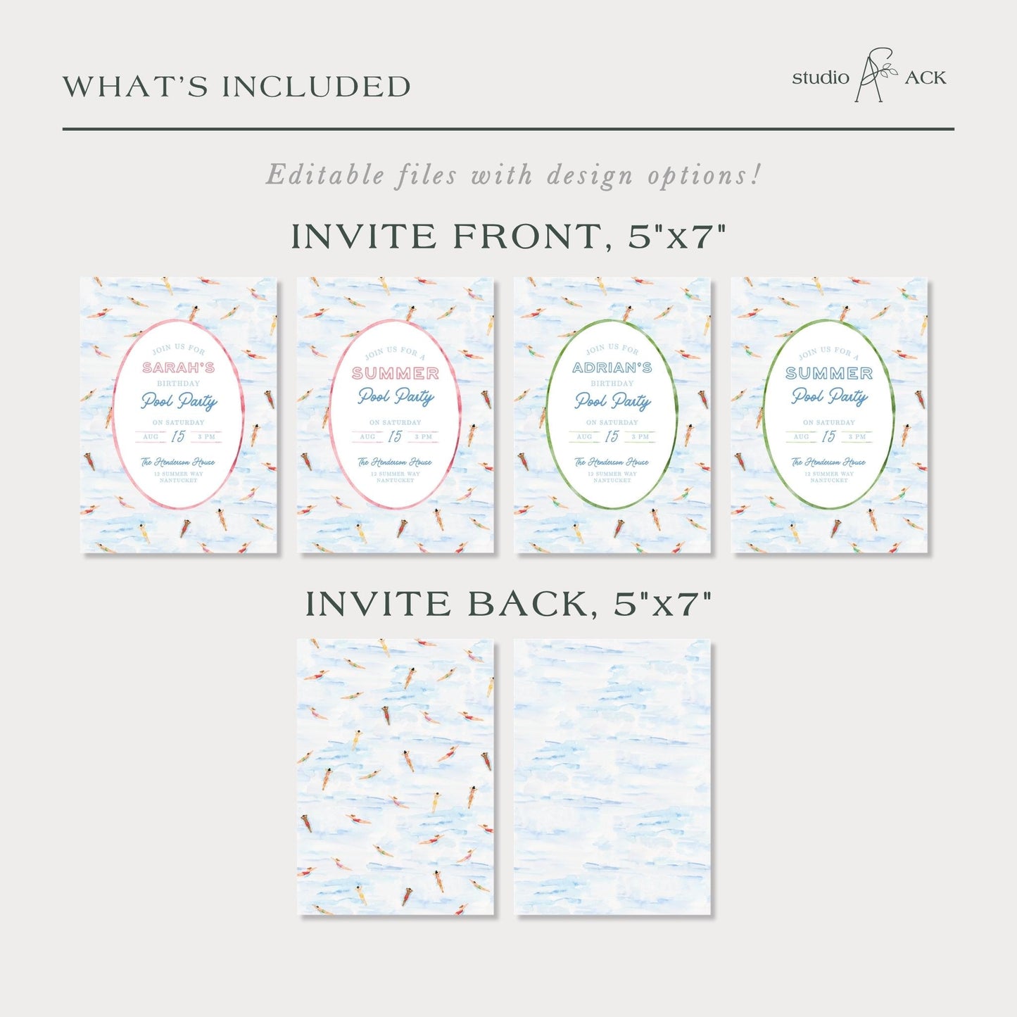 Watercolor Birthday Pool Party Invitation Template, Summer Birthday Invite, Swim Party, Poolside Celebration, Fun Swimming Bday Party