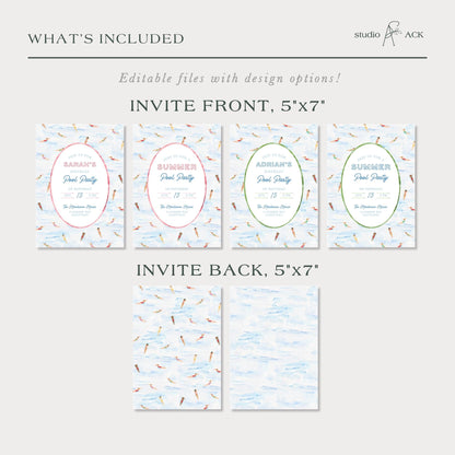 Watercolor Birthday Pool Party Invitation Template, Summer Birthday Invite, Swim Party, Poolside Celebration, Fun Swimming Bday Party