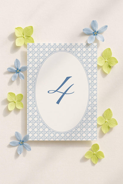 Blue Rattan Wedding Table Number Template