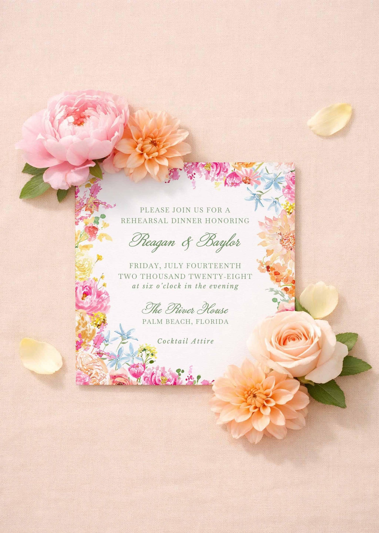 Bright Colorful Floral Rehearsal Dinner Invitation Template